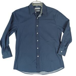 Nick Graham Everywhere Sport Shirt Mens Large Blue/White Polka Dot Dress Party